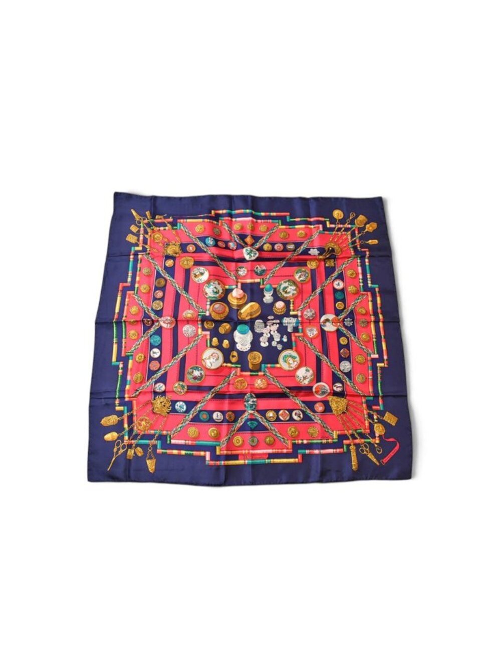 Hermes Carre 90 Scarf Vintage 90 Seamstress Petite Silk 100% Large Navy